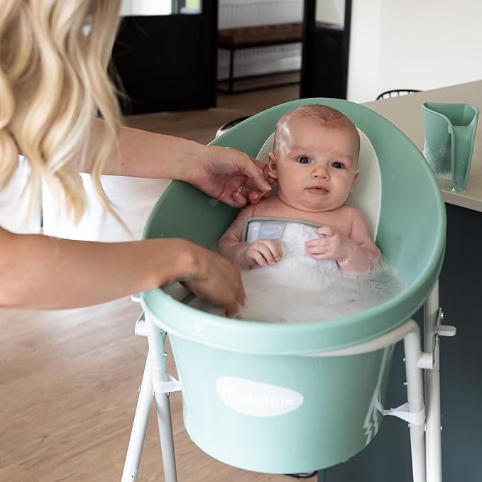Shnuggle Newborn Baby Bath | Built in Support Bump and Soft Backrest | Suitable from Newborn | Bath Seat Support Includes Plug | Eucalyptus Green