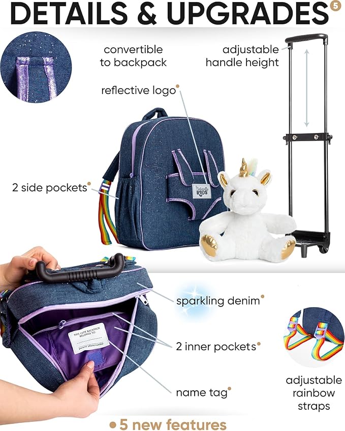 Toddler Luggage for Girls w Unicorn Toys, Kids Rolling Backpack for Girls, Toddler Suitcase, Gifts for 3 4 5 6 Year Old