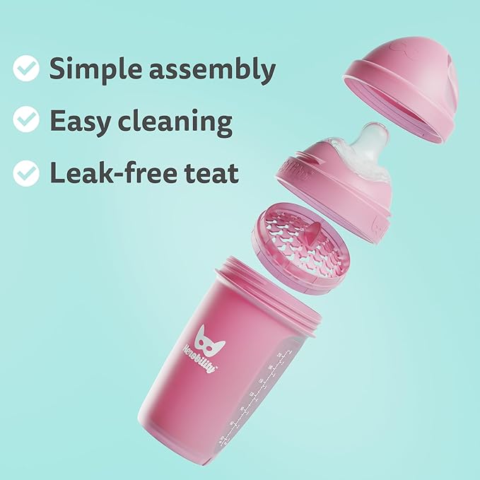 Herobility Double Anti-Colic Baby Bottles – 12 fl oz/340ml – 4-Pack – Multicolor – Sand, Woodchuck, Pink, White