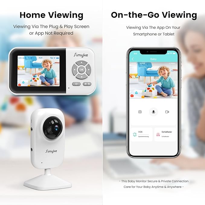 Video Baby Monitor with Camera No WiFi 1200ft Long Range, 2.8" Plug & Play Diaplay, Auto Night Vision, 5 Lullabies Portable Baby Sound Monitor, Baby Room Use, for Baby/Elderly