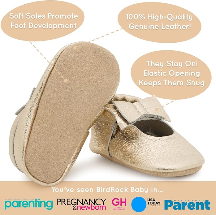 BirdRock Baby Bow and Knot Moccasins - Genuine Leather Baby Girl Shoes