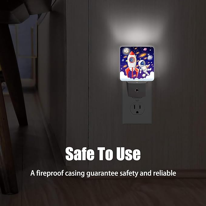 Universe Astronaut Rocket Galaxy Night Light, Dusk to Dawn Smart Sensor Nightlight for Bedroom Bathroom Kitchen Hallway Stairs Hallway, Plug-in, Energy Efficient Decor Desk Lamp Gifts