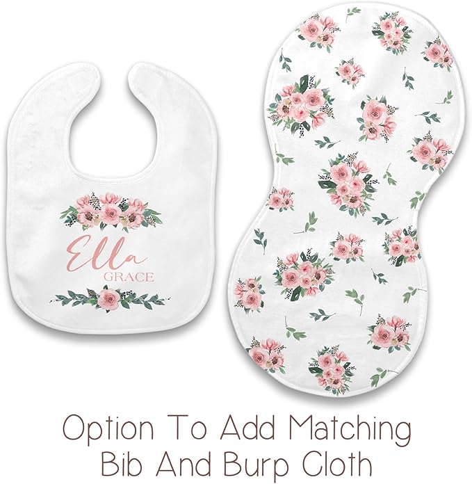 Girls Love A Monogram - Personalzied Custom Pink Floral Baby Blankets for Girls with Name - Personalized Girl Shower Gifts (Pink Blushing 2, 30 X 40 Baby)