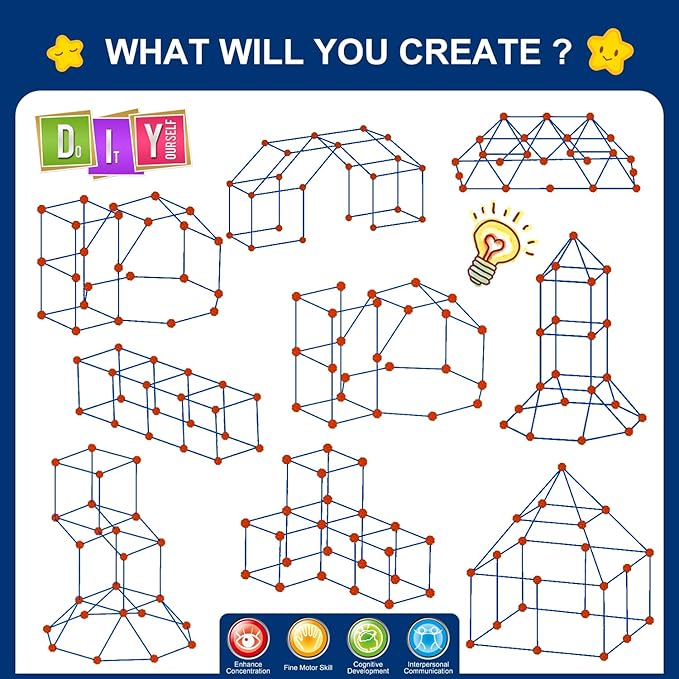 Fort Building Kit for Kids,STEM Construction Toys, Educational Gift for 4 5 6 7 8 9 10 11 12 Years Old Boys and Girls,Ultimate Creative Set for Indoor & Outdoors Activity,200 Pcs,Original