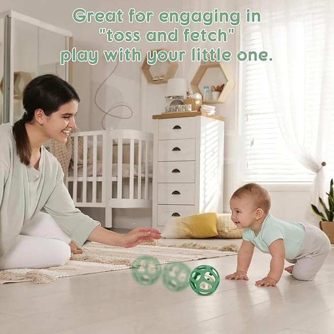 MCGMITT Baby Montessori Sensory Toys for 0-6 6-12 Months, Easy Grasp Food Grade Stretchy Silicone Baby Teether Teething Rattle Toys, BPA-Free Infant Teether Ball Chew Rattle Toys Shower Gifts