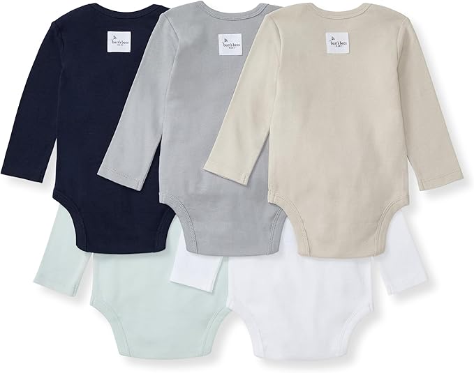 Burt's Bees Baby Organic Cotton Bodysuits – Baby Boy & Girl Short and Long Sleeve One-Pieces, 5-Pack
