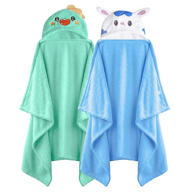 Toddler Bath Towel Kids Bath Towels Baby Towels with Hood Toddler Towels for Boy Girl 0-5 Years, 2-Pack Absorbent Baby Bath Towels Hooded Kids Bath Large 50''x32''