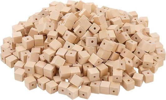 SINJEUN 500 Pcs 1/2 Inch Wood Cubes with Holes, Unfinished Solid Wooden Blocks Wooden Square Beads Small Wood Blocks for Crafts, DIY Projects