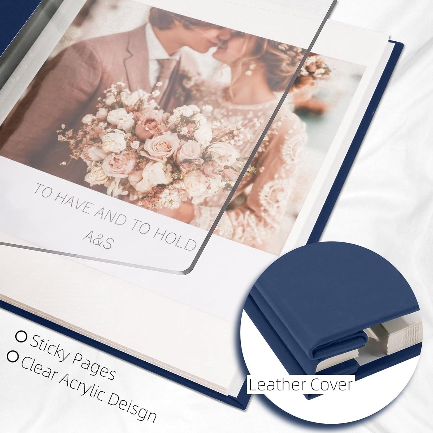 Vienrose Acrylic Cover Self Adhesive Photo Album for Small 4x6 5x7 8x10 Pictures Scrapbook Wedding Memory Book for Polariod Baby Bride Couples Kids School Family Travel 20 Sheets (40 Pages) Navy Blue