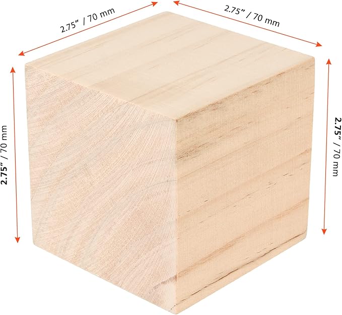 SINJEUN 8 Pack 2.75 Inch Wooden Block, Natural Unfinished Wooden Cube Solid Wood Block for Puzzle Making, DIY Projects, Home Decoration