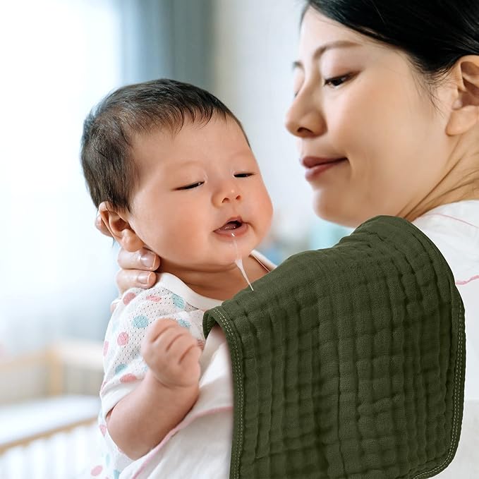 Tallew 8 Pack Muslin Burp Cloths and Baby Bibs for Boy Girl 20" x 10" Cotton Baby Bandana Drool Bibs Muslin Burp Cloths Absorbent Rag for Newborn Toddler Infant Gifts(Light Color)