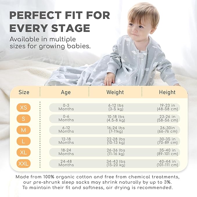 Mama Cheetah Baby Sleep Sack with Sleeves, 0.5 TOG Organic Cotton Wearable Blanket and Two-Way Zipper, Swaddle Transition Long Sleeve Sleeping Bag for Newborn Infant Toddler, 24-48 Months