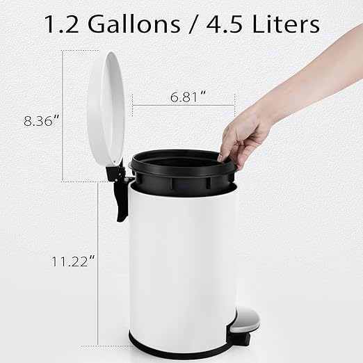 TIPGO Small Trash Can with Lid Soft Close, 4.5 Liters / 1.2 Gallon Bathroom Garbage Can, Mini Step Trash Bin, Stainless Steel Wastebasket for Bathroom, Bedroom, Office (White)