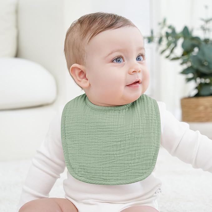 Bearmoss Muslin Baby Drooling Bibs 8 Pack, 100% Cotton Square Adjustable Bandana Bibs Gift for Baby Girls Boys Teething Drool