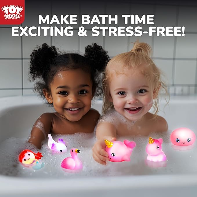 TOY Life 6 PC Mermaid Light Up Bath Toy for Kids, No Hole Glow Bath Toys for Kids Ages 4-8, Baby Toddler Bath-Time Gifts for Easter, Halloween, Christmas, Ideal for Shower, Bathtub, Swimming Pool