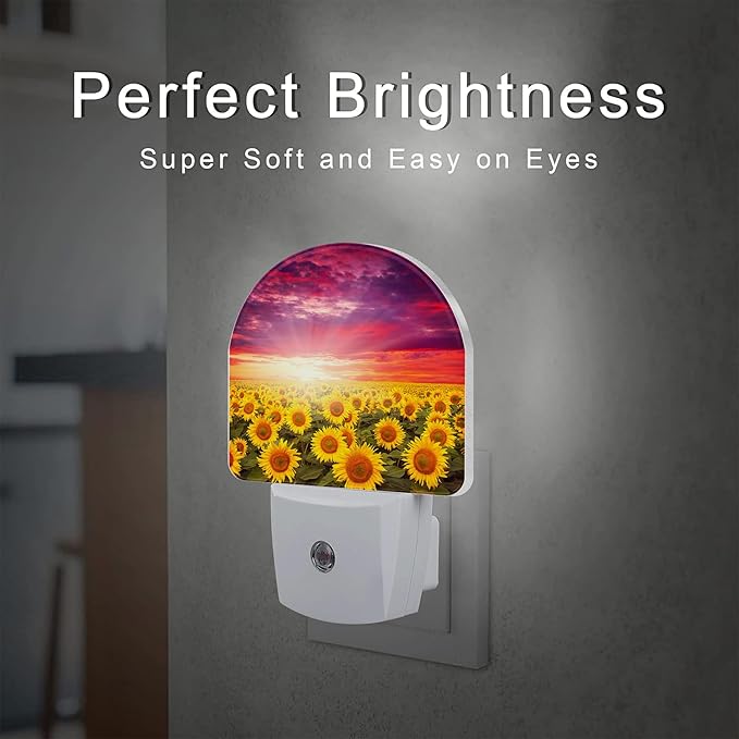 Sunflowers with Sunset Night Light for Kids,Blooming Summer Sunflowers Night Light Plug in with Dusk to Dawn Sensor,0.5w Energy Saving Nightlight for Hallway Stairway Kitchen Bedroom