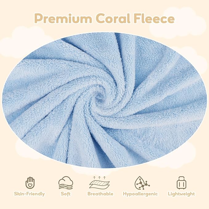 Hooded Towel for Newborn, 2 Pack Soft Coral Fleece Baby Towels, Ultra Absorbent Bath Cloths Bulk for Infants, Toddlers, Newborn Essential- 30 x 30 inch - Grey & Blue