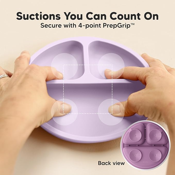 KeaBabies Suction Plates for Baby, Toddler - 3-Pack 100% Silicone Toddler Plates with Suction, Divided, BPA-Free Baby Led Weaning Essentials for Kids, Dishwasher, Microwave Safe, Durable (Amethyst)
