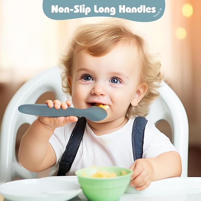 ME.FAN Silicone Baby Spoons - 6 Pack Feeding Spoon for First Stage Baby & Infant, Baby Utensils Soft Training Spoons - Morandi Color