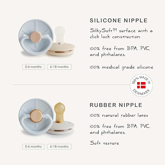 FRIGG Little Viking Natural Rubber Baby Pacifier 2-Pack | Made in Denmark | BPA-Free (Sage/Cream, 6-18 Months)