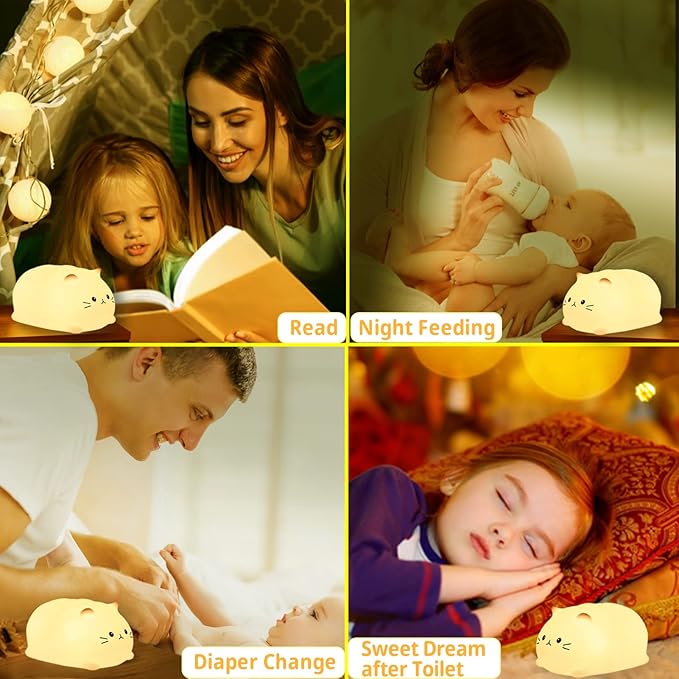 Tremdwoto Cat Night Light for Kids,Cute Colorful Night Light Baby Girl Squishy Night Lights Lamp 3 Hour Timer Kitty Light USB Rechargeable Nursery Lamp Nightlight ，Gifts for Boys and Girls