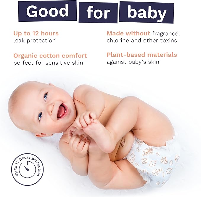 Pura Size 7 Eco-Friendly Diapers (33+lbs) Totally Chlorine Free (TCF) Hypoallergenic, Soft Organic Cotton Comfort, Sustainable, up to 12 Hours Leak Protection, Allergy UK,1 Pack of 17 Diapers