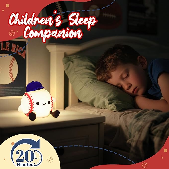 Attivilife Baseball Night Light, Baseball Gifts for Boys, Soft Silicone Nursery Bedroom Bedside Decor Dimmable Rechargeable LED Touch Lamp, Baby Kid Teen Sport Lover Athlete Birthday Christmas Gifts
