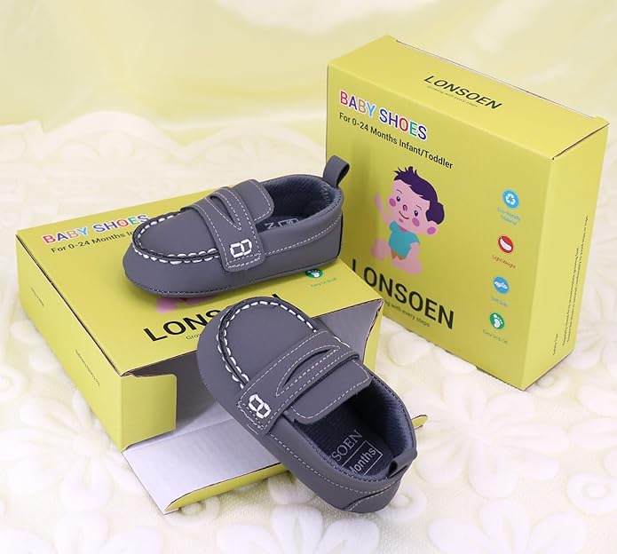LONSOEN Baby Girls Boys Loafers Prewalker Dress Crib Shoes