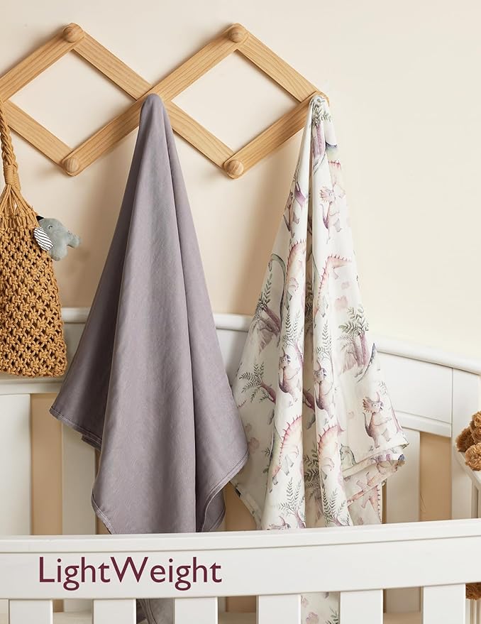 Momcozy Muslin Swaddle Blankets, Ultra Soft Neutral Registry Essentials, Jungle Dinosaur, Breathable Large 47'' x 47'' Newborn Boys Girls Receiving Blanket