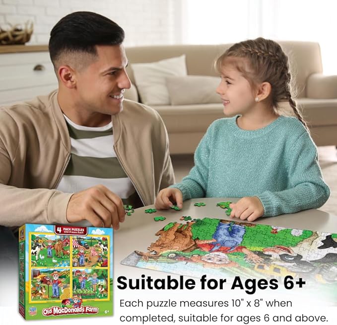 MasterPieces – Jigsaw Puzzle Set for Kids 6+ Years, 4-Pack of 100 Pieces, Educational and Fun Game, Caterpillar Collection, Gift Idea for Children, 8" x 10