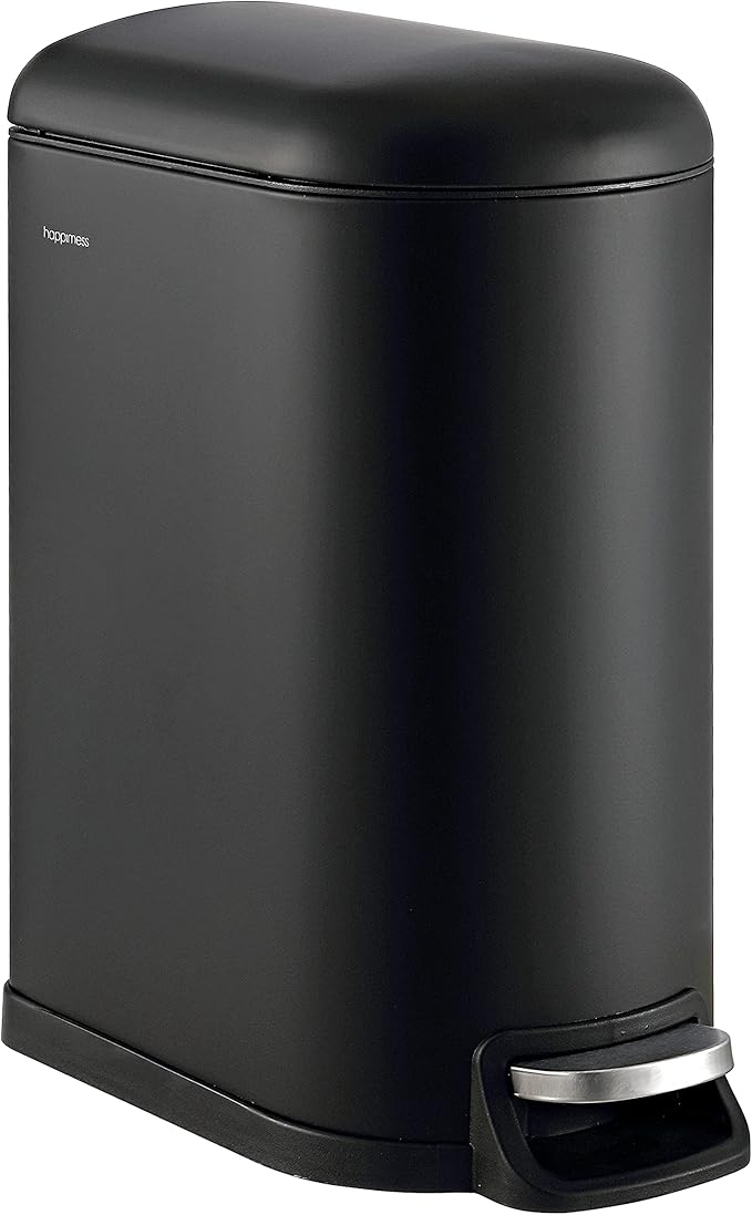 happimess HPM1010B Roland 10.6-Gallon Step-Open Trash Can with Soft-Close Lid, Modern, Minimalistic, Fingerprint Proof for Home, Kitchen, Laundry Room, Office, Bedroom, Bathroom, Black