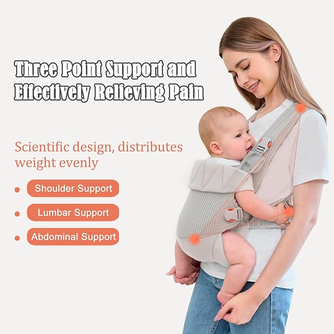 IULONEE Baby Carrier Wrap Ergonomic Baby Strap Carrier Front & Back Backpack Carry Adjustable Infant Toddlers Carrier Sling for Newborn Grey