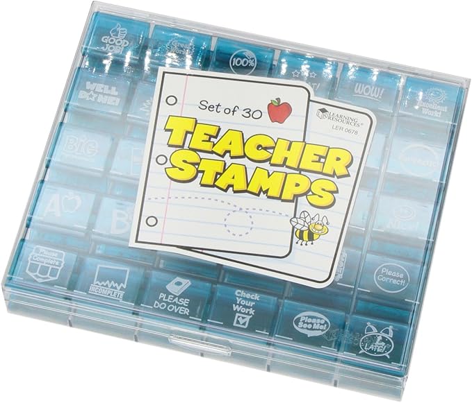 Learning Resources Jumbo Illustrated Teacher Stamps, Set of 30, Ages 3+, Messages Stamps for Homework School Classroom, Back to School Supplies,Teacher Supplies
