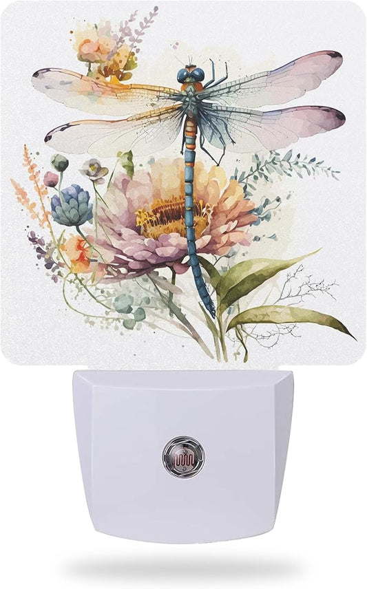 Night Light,Dragonfly Watercolor Night Lights Plug into Wall for Boys Girls Bedroom Decorative Half Round Nightlight Led Lamp 0.5W Sleep Friendly