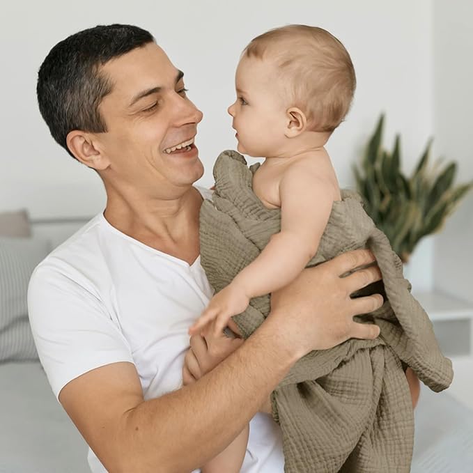 lulumoon Muslin Swaddle Blanket Baby - Cotton Swaddling Blanket Soft Baby Receiving Blankets Neutral 3Pack(Olive)