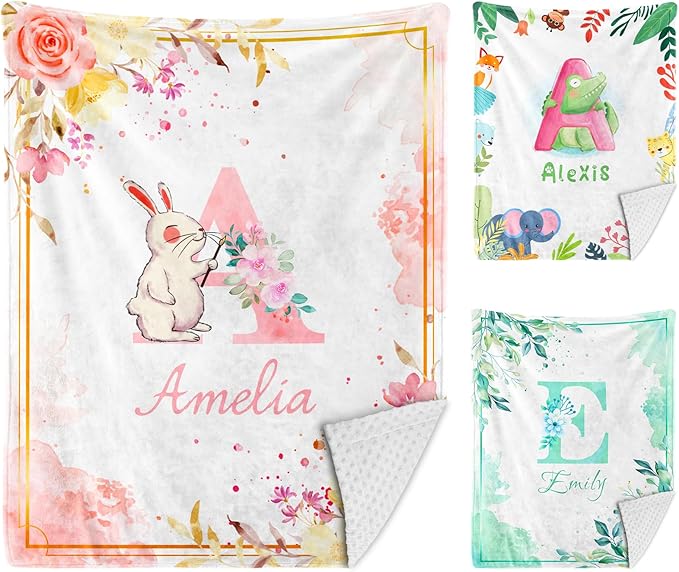 Personalized Baby Blankets for Girls & Boys - Super Soft Easter Blanket with Thick Double-Layer Dotted Backing, Personalized Baby Gifts for Baby Shower from Grandma (Green, Customize Now)