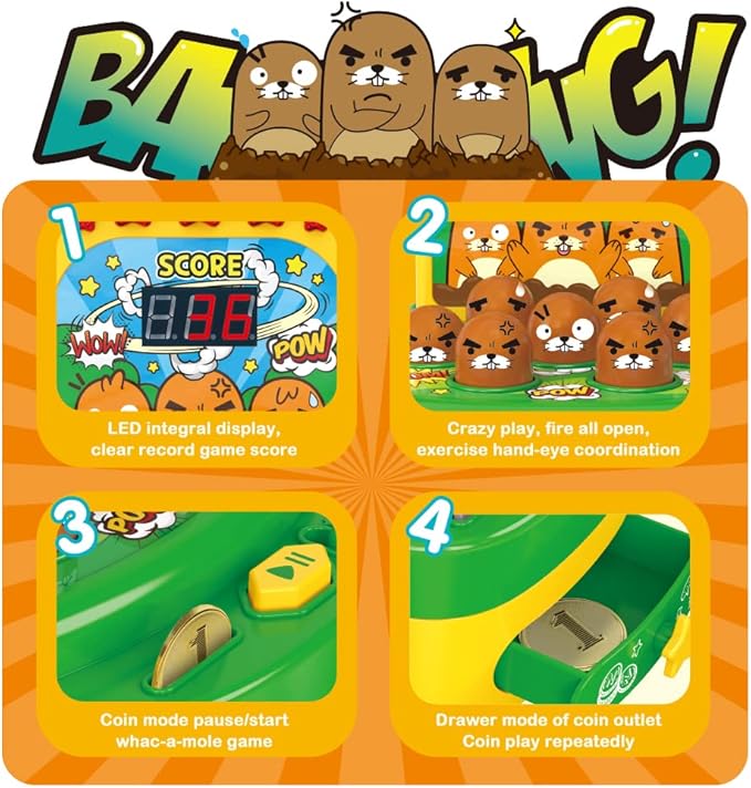 VATOS Hammer Game, Mini Electronic Arcade Game with 2 Hammers, Pounding Toys Toddler Toys for 3 4 5 6 7 8 Years Old Boys Girls, Developmental Toy Interactive Toy