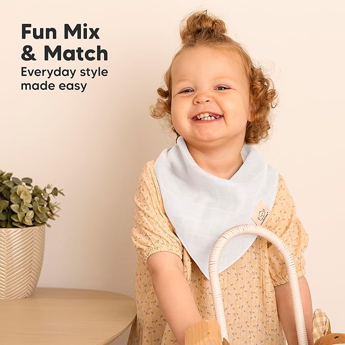 KeaBabies 8-Pack Muslin Baby Bibs for Boys, Girls - Muslin Bandana Drool Bibs for Baby Girl & Boy, Drooling Newborn, Teething Toddler, Infant 0-36 months, 100% Cotton Extra Absorbent & Soft (Nimbus)