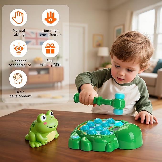 Interactive Whack a Mole Game Toys for Ages 2-4, Educational Learning Toddlers Toys for 2 3 4 5 6 Year Old Boys Girls, Green, Digital Display, Silent Mode, Multiple Difficulty Levels