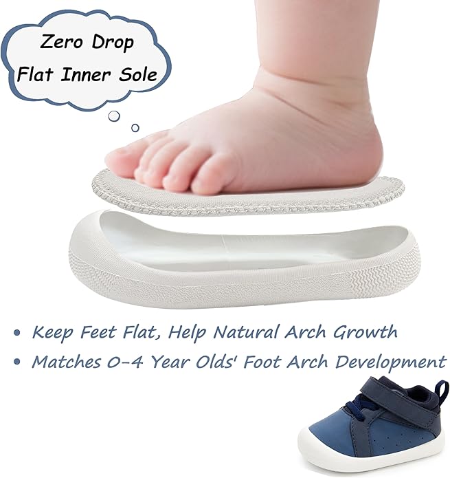 Wide Baby Shoes Boys Girls Zero Drop Barefoot Infant First Walkers Lightweight Soft Nonslip High Top Toddler Sneakers for 6-24 Months