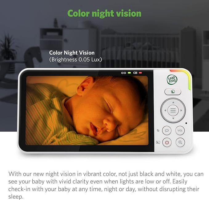LeapFrog LF915HD Baby Monitor, 5” 720p Screen, 360° Pan & Tilt with 8X Zoom Camera, Color Night Vision, Night Light, Two-Way Intercom, Secure Transmission No WiFi