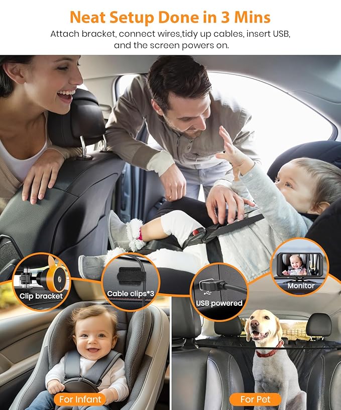 Babyvue BV2 USB Baby Car Camera Plug-Play, 4.5" 1080P Easy Setup Backseat Camera with Flexible 360 Rotation, Clear Picture Rear Facing Car Seat – Peace of Mind for Pet Owners and Parents