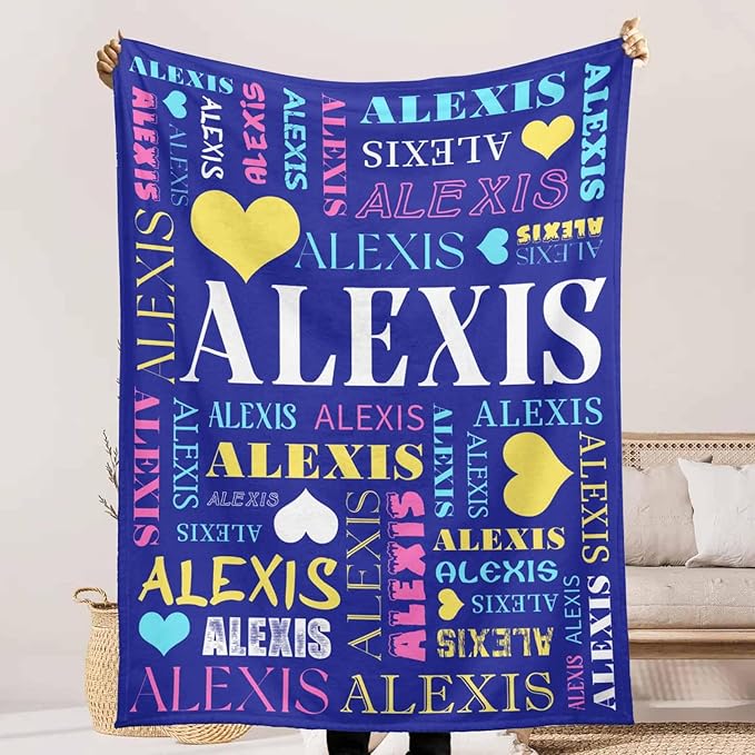 Personalized Baby Blanket with Name for Boys Girls Kids, Custom Name Blanket for Son Daughter, Navy Blue Flannel Blankets Gifts for Teen Shower Toddlers Christmas Birthday