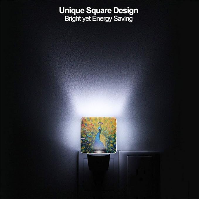 Led Night Light, Abstract Peacock Decorative Plug in Nightlights,with Smart Auto Dusk to Dawn Night Light for Bedroom, Kitchen, Nursery, Bathroom