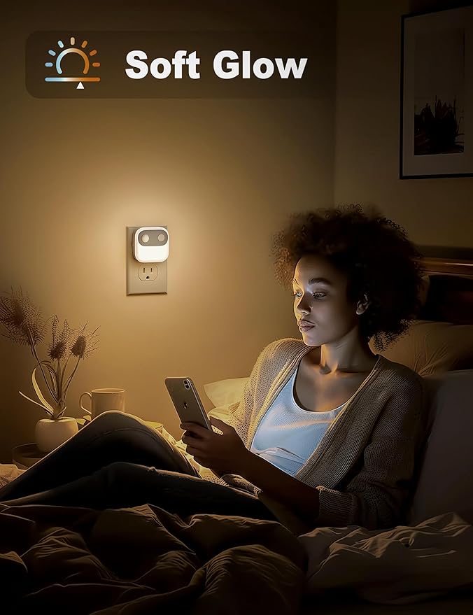 JandCase Motion Sensor Night Light, Night Lights Plug into Wall 2 Pack, 3000K/4000K/5000K Motion Activated Night Light, Light Sensor & Motion Sensor Nightlight for Bedroom, Stairs, Hallway