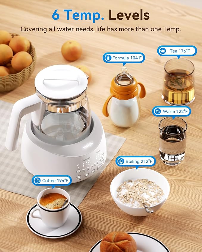 Bottle Warmer comfyer, Baby Bottle Warmer with Night Light and Faster Cooling Fan, Instantly Water Warmer, Tea Kettle Electric with 6 Temperature Control Presets, Feed Baby More Easier and Healthier