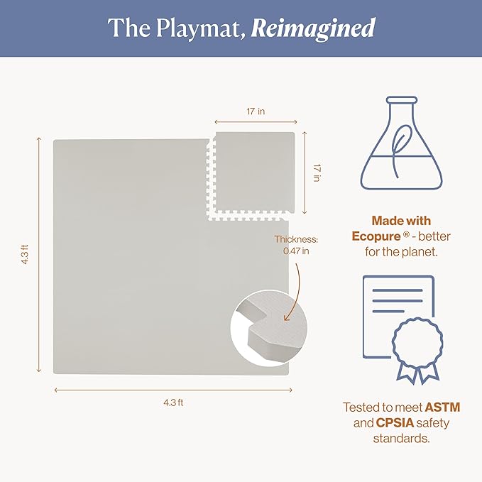 Toddlekind Playmat -Classic Foam Play Mat- 4 x 4 feet Premium Quality Foam Play Mat for Babies/Toddlers, Stylish, Non-Toxic, Odorless, Stone