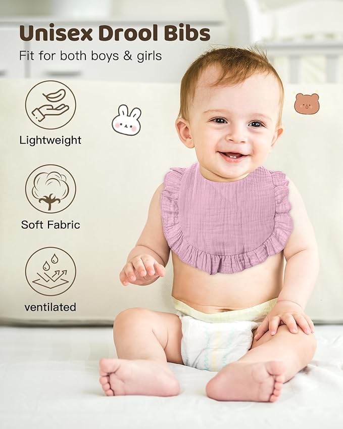 Lictin 8-Pack Muslin Baby Bibs - Bandana Drooling and Teething Bibs, Unisex Cotton