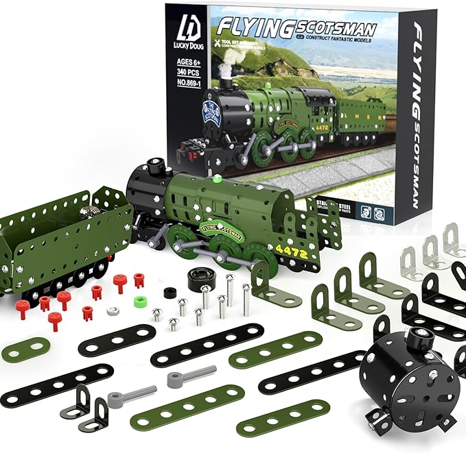 Lucky Doug STEM Building Projects Model Train Set Toys for Boys Kids 8 9 10 11 12 Years Old and Older - 340 PCS DIY Metal Building STEM Toys