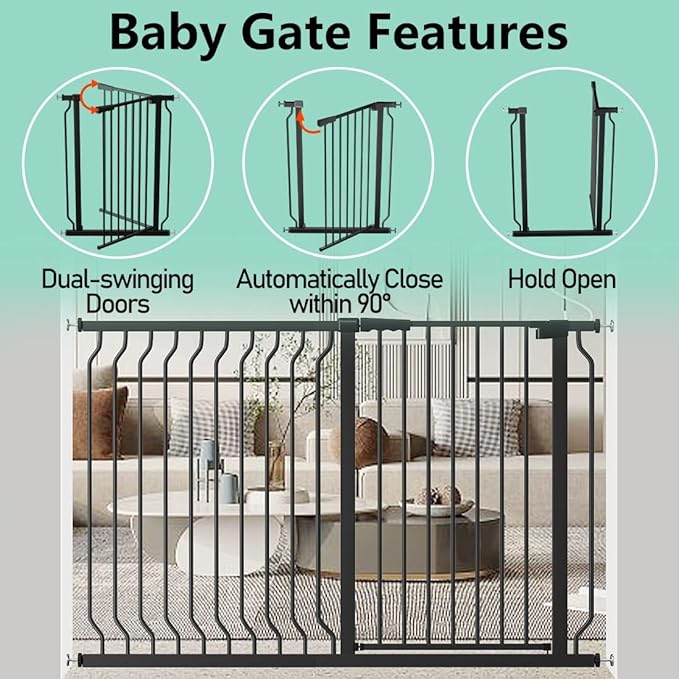 ALLAIBB Black 40.55" Extra Tall Wide 76.77-85.43" Baby Gate Pressure Mounted Walk Through Child Kids Safety Toddler Tension Pet Dog Gates with Extension for Doorways Kitchen